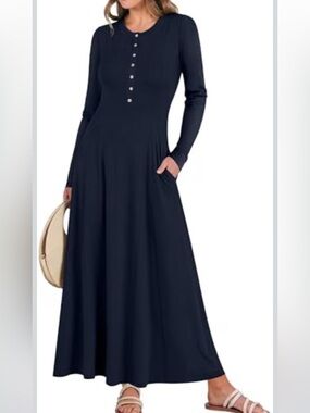 New Anrabess Amazon A-Line Long Sleeve Maxi Dress With Pockets Size Medium